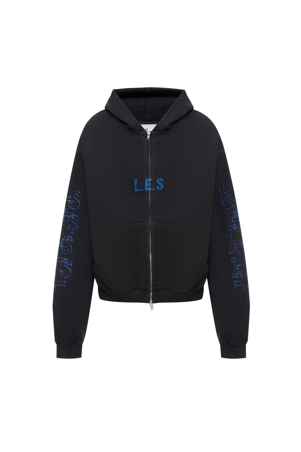 VINTAGE BLACK OVERSIZED ZIPPED HOODIE BLUE PRINT