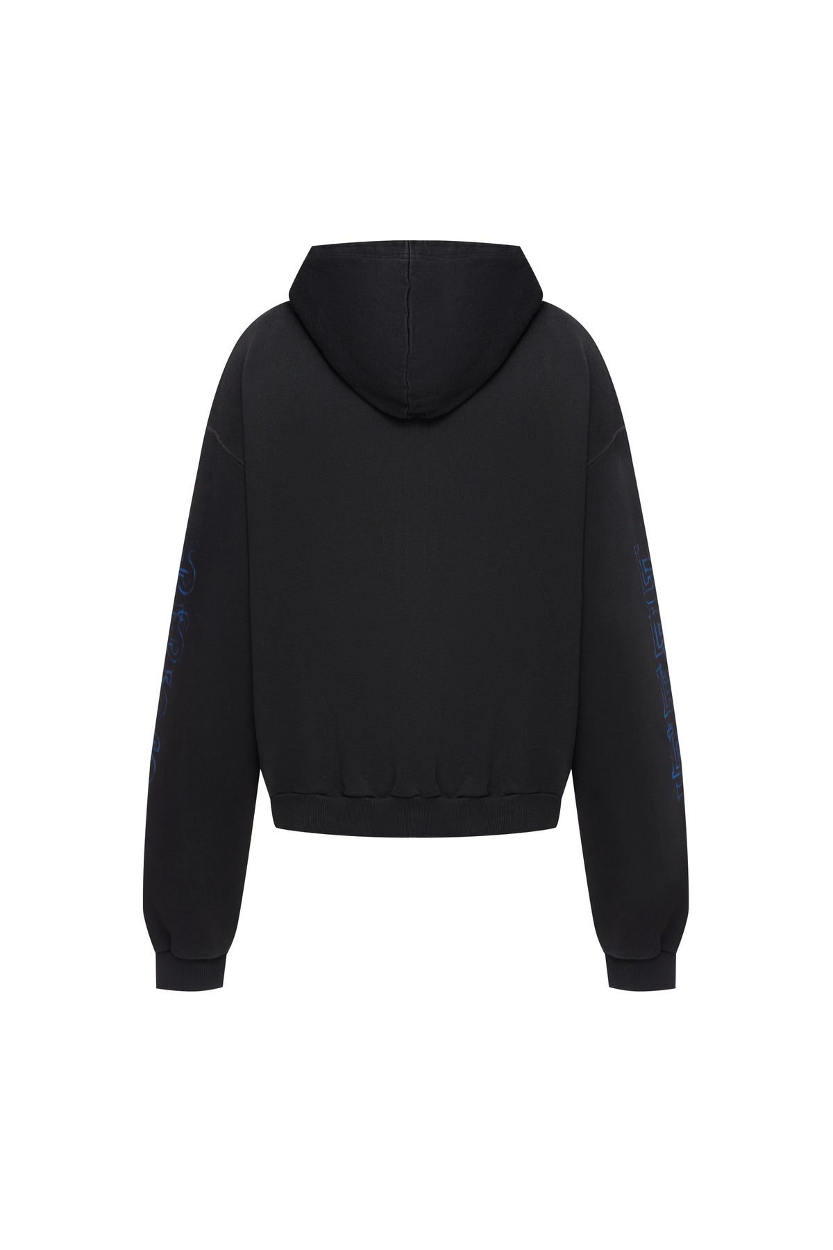VINTAGE BLACK OVERSIZED ZIPPED HOODIE BLUE PRINT
