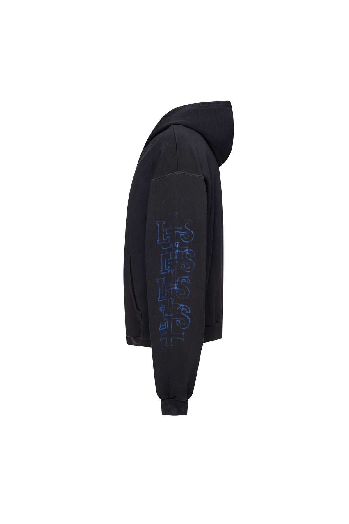 VINTAGE BLACK OVERSIZED ZIPPED HOODIE BLUE PRINT