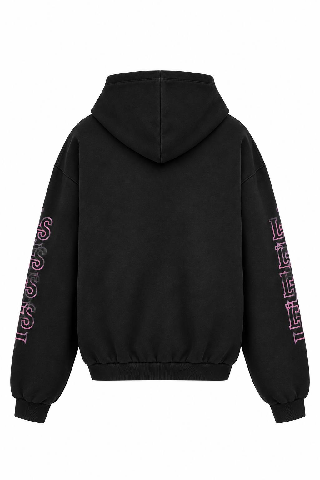 VINTAGE BLACK OVERSIZED ZIPPED HOODIE PINK PRINT
