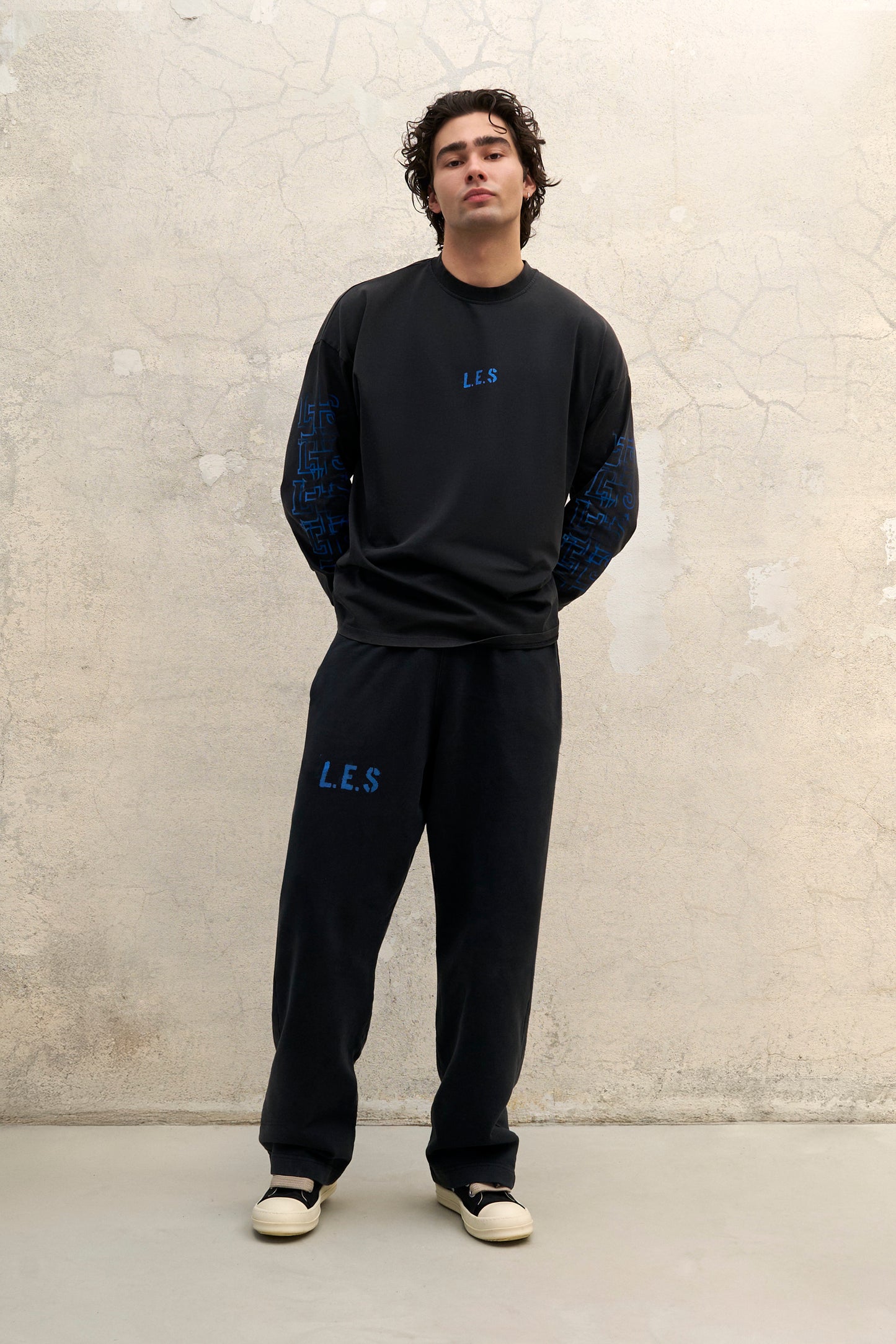 VINTAGE BLACK STRAIGHT-LEG SWEATPANTS BLUE PRINT