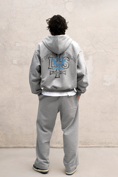 GREY OVERSIZED ZIPPED HOODIE